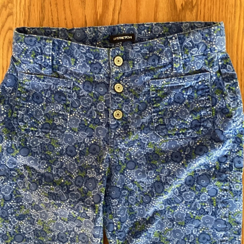 Gap Stretch Blue Floral Velvet Flare Pants